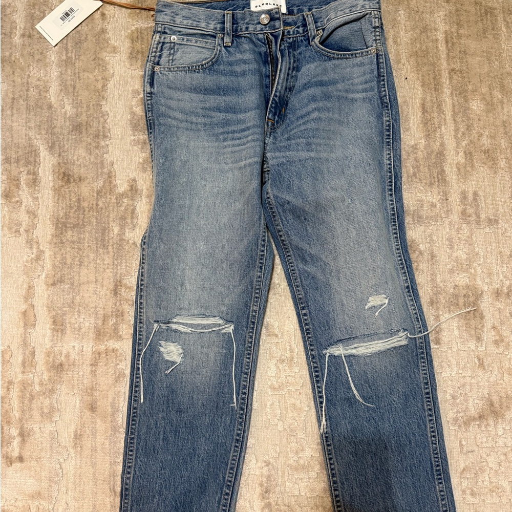 SLVRLAKE Distressed Straight-Leg Jeans - Light Blue